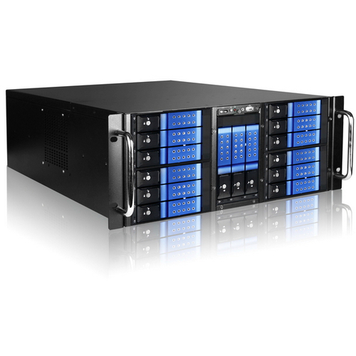 iStarUSA D Storm D-410-DE15 System Cabinet - Rack-mountable - Black, Blue - Zinc-coated Steel - 4U - 15 x Bay - 2 x Fan(s) Installed - ATX, EATX, Micro ATX Motherboard Supported - 2 x Fan(s) Supported - 15 x External 3.5" Bay - 7x Slot(s) - 1 x USB(s)