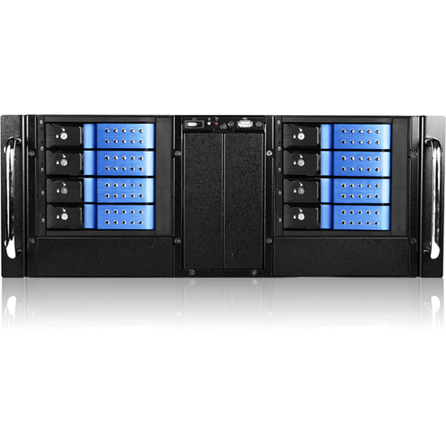iStarUSA D Storm D-410-DE8 System Cabinet - Rack-mountable - Black, Blue - Zinc-coated Steel - 4U - 8 x Bay - 2 x Fan(s) Installed - ATX, EATX, Micro ATX Motherboard Supported - 2 x Fan(s) Supported - 8 x External 3.5" Bay - 7x Slot(s) - 1 x USB(s)