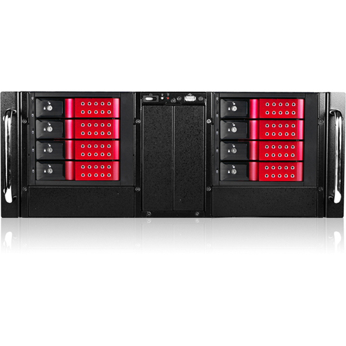 iStarUSA D Storm D-410-DE8 System Cabinet - Rack-mountable - Black, Red - Zinc-coated Steel - 4U - 8 x Bay - 2 x Fan(s) Installed - ATX, EATX, Micro ATX Motherboard Supported - 2 x Fan(s) Supported - 8 x External 3.5" Bay - 7x Slot(s) - 1 x USB(s)