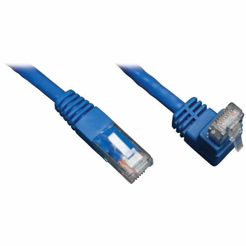 Tripp Lite 3ft Cat6 Gigabit Molded Patch Cable RJ45 Right Angle Up to Straight M/M Blue 3' - Category 6 for Network Device - 3ft - 1 x RJ-45 Male Network - 1 x RJ-45 Male Network - Blue