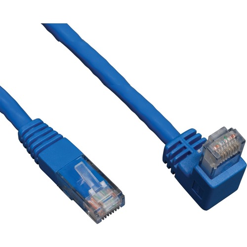 Tripp Lite 5ft Cat6 Gigabit Molded Patch Cable RJ45 Right Angle Down to Straight M/M Blue 5' - Category 6 for Network Device - 5ft - 1 x RJ-45 Male Network - 1 x RJ-45 Male Network - Blue