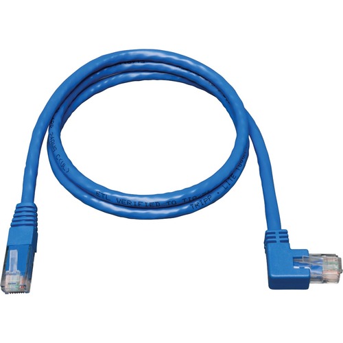 Tripp Lite 5ft Cat6 Gigabit Molded Patch Cable RJ45 Left Angle to Straight M/M Blue 5' - Category 6 for Network Device - 5ft - 1 x RJ-45 Male Network - 1 x RJ-45 Male Network - Blue