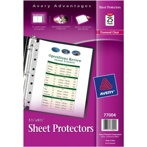 Avery® Mini Diamond Clear Heavyweight Sheet Protectors - 1 x Sheet Capacity - 5 1/2" x 8 1/2" Sheet - 7 x Holes - 3 x Rings - Top Loading - Rectangular - Clear - Polypropylene - 25 / Pack
