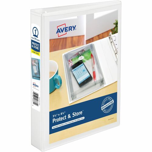 Avery 1" Mini Durable View Protect & Store Binder, White, 175 Sheets - Avery® Mini Durable View Protect & Store(TM) Binder, 1" Round Rings, 175-Sheet Capacity, 5-1/2" x 8-1/2" , White (23011)