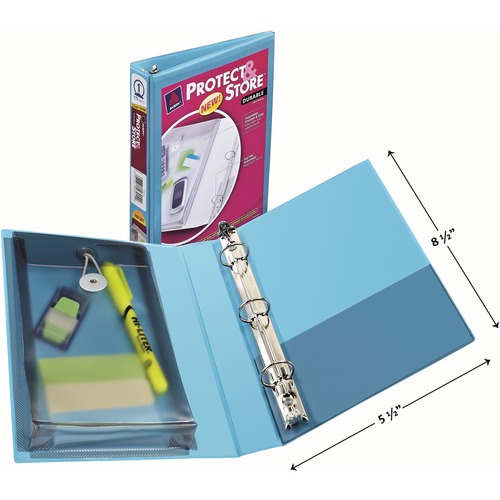 Avery® 1" Mini Durable View Binder - 1" Binder Capacity - Half-letter - 5 1/2" x 8 1/2" Sheet Size - 175 Sheet Capacity - Round Ring Fastener(s) - 2 Pocket(s) - Polypropylene - Recycled - Pocket, Durable, Water Resistant - 1 Each