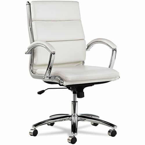 Alera Neratoli Chair - White Seat Color - Faux Leather Seat Material - White Back Color - Faux Leather Back Material - Chrome Frame Color - Chrome Frame Material - Mid Back - 5-star Base - Armrest