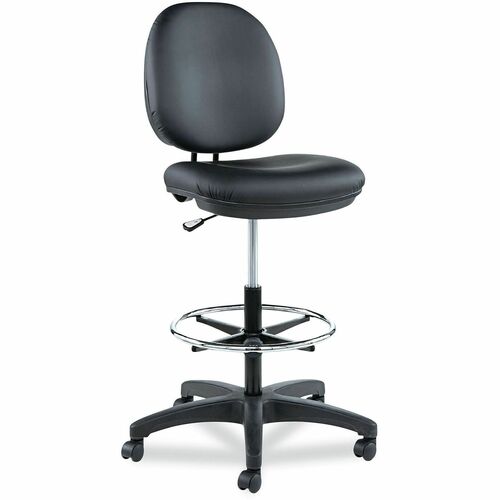 Alera Interval Task Stool - Black Seat Color - Faux Leather Seat Material - Black Back Color - Faux Leather Back Material - Black Frame Color - Nylon Frame Material - 5-star Base - Plastic