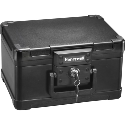 Honeywell 1101 Molded Fire Chest (.15 cu ft.) - 0.15 ft³ - Key Lock - Water Proof, Fire Proof - for Document, Digital Media, Home, Office, USB Drive, CD, DVD, Envelope - Internal Size 4.60" x 9.60" x 6" - Overall Size 7.3" x 12.4" x 9.8" - Black