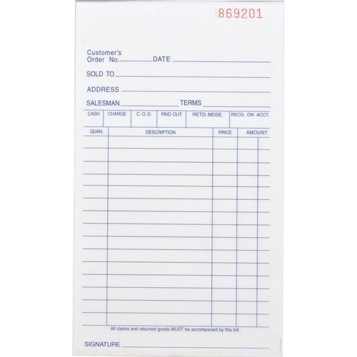 Business Source All-purpose Carbonless Forms Book - 50 Sheet(s) - 2 PartCarbonless Copy - 4 1/8" x 7" Sheet Size - White, Yellow - 1 Each