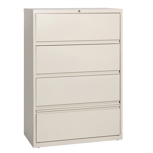 Lorell Fortress Lateral File with Roll-Out Shelf - 36" x 18.6" x 52.5" - 4 x Drawer(s) for File - Letter, Legal, A4 - Ball-bearing Suspension, Interlocking, Heavy Duty, Recessed Handle, Leveling Glide - Putty - Metal - Recycled