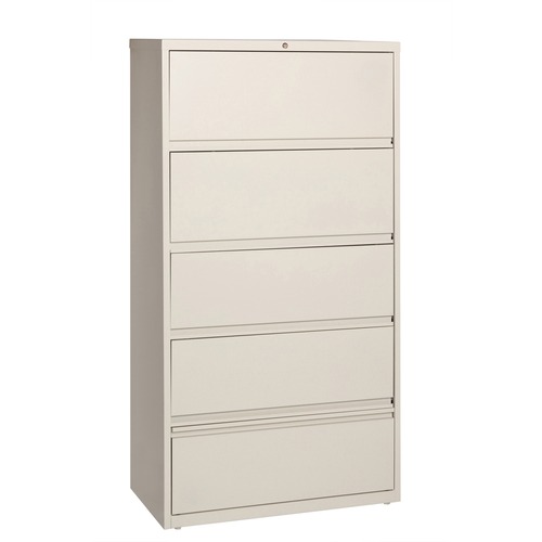 Lorell Receding Lateral File with Roll Out Shelves - 5-Drawer - 36" x 18.6" x 68.8" - 5 x Drawer(s) for File - A4, Legal, Letter - Ball-bearing Suspension, Recessed Handle, Leveling Glide, Heavy Duty, Interlocking - Putty - Recycled = LLR43512
