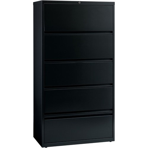 Lorell Receding Lateral File with Roll Out Shelves - 5-Drawer - 36" x 18.6" x 69" - 5 x Drawer(s) for File - Legal, Letter, A4 - Leveling Glide, Ball-bearing Suspension, Interlocking, Heavy Duty, Recessed Handle - Black - Metal - Recycled = LLR43513