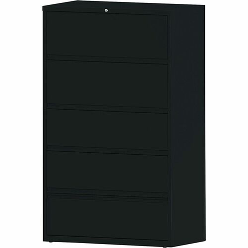 Lorell Receding Lateral File with Roll Out Shelves - 5-Drawer - 42" x 18.6" x 68.8" - 5 x Drawer(s) for File - Letter, A4, Legal - Interlocking, Heavy Duty, Ball-bearing Suspension, Leveling Glide, Recessed Handle - Black - Metal - Recycled = LLR43517