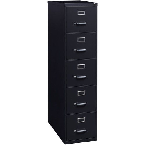 Lorell Commercial Grade Vertical File Cabinet - 5-Drawer - 15" x 26.5" x 61" - 5 x Drawer(s) for File - Letter - Vertical - Heavy Duty, Security Lock, Ball-bearing Suspension - Black - Steel - Recycled = LLR48498