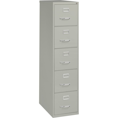Lorell Fortress Series 26-1/2" Commercial-Grade Vertical File Cabinet - 15" x 26.5" x 61.6" - 5 x Drawer(s) for File - Letter - Vertical - Security Lock, Ball-bearing Suspension, Heavy Duty - Light Gray - Steel - Recycled