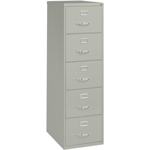 Lorell Commercial Grade Vertical File Cabinet - 5-Drawer - 18" x 26.5" x 61" - 5 x Drawer(s) for File - Legal - Vertical - Security Lock, Heavy Duty, Ball-bearing Suspension - Light Gray - Steel - Recycled = LLR48502