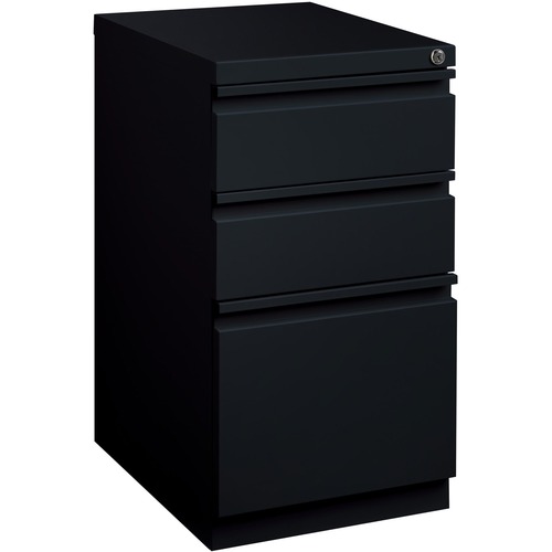 Lorell 20" Box/Box/File Mobile File Cabinet with Full-Width Pull - 15" x 20" x 27.8" - Letter - Ball-bearing Suspension, Recessed Handle, Security Lock - Black - Steel - Recycled