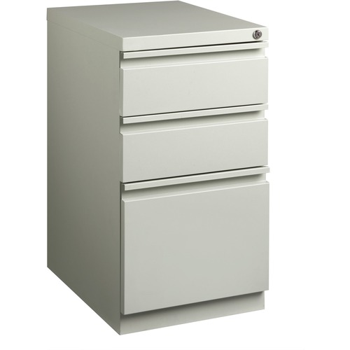 Lorell 20" Box/Box/File Mobile File Cabinet with Full-Width Pull - 15" x 20" x 27.8" - Letter - Security Lock, Recessed Handle, Ball-bearing Suspension - Light Gray - Steel - Recycled