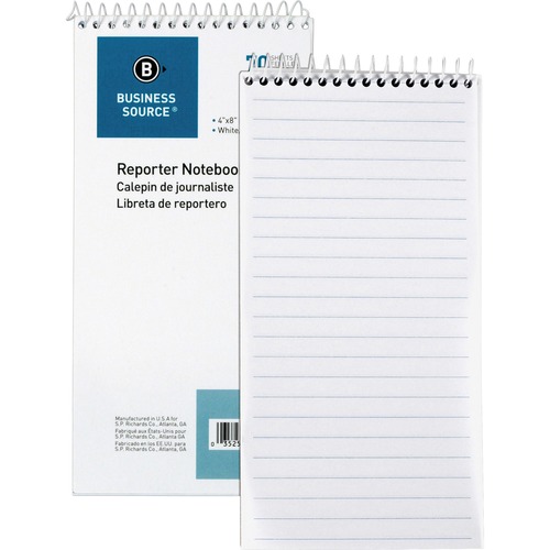 Business Source Coat Pocket-size Reporters Notebook - 70 Sheets - Spiral - 4" x 8" - White Paper - SOLD PER BOOK