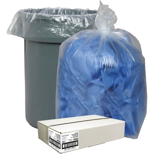 Nature Saver Recycled Trash Can Liners - Extra Large Size - 60 gal Capacity - 38" Width x 58" Length - 1.50 mil (38 Micron) Thickness - Low Density - Clear - 100/Carton - Pilferage Control - Recycled