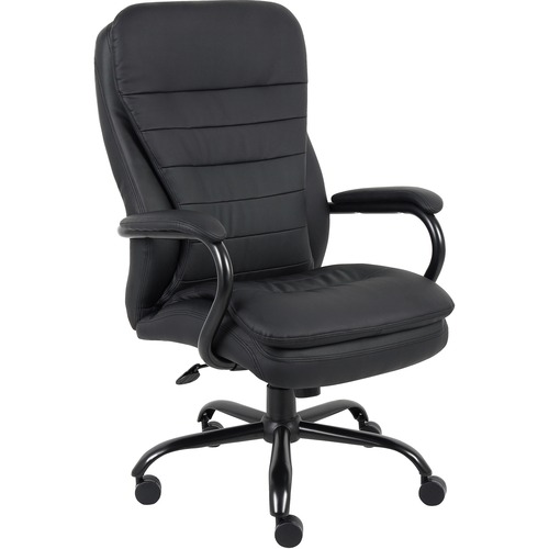 Lorell Big & Tall Double Cushion Executive High-Back Chair - Black Leather Seat - Black Leather Back - 5-star Base - Black - 1 Each