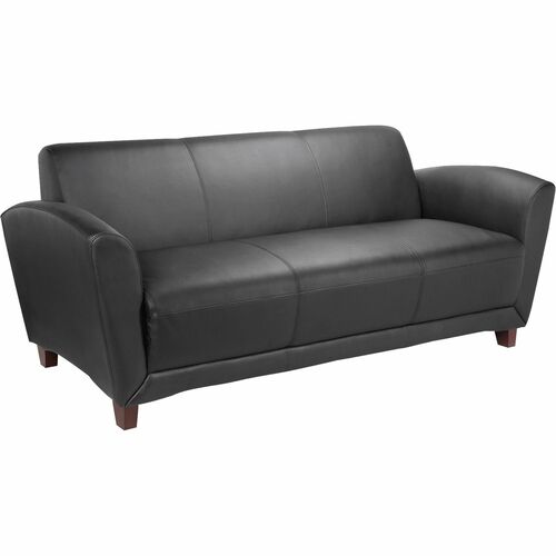 Lorell Reception Collection Black Leather Sofa - 75" (1905 mm) x 34.50" (876.30 mm) x 31.25" (793.75 mm) - Leather Black Seat - 1 Each = LLR68950