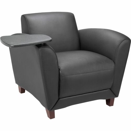 Lorell Accession Club Chair with Tablet Tray - Black Leather Seat - Four-legged Base - 1 Each