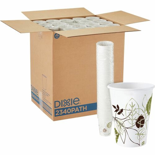 Dixie Pathways 10 oz Paper Hot Cups By GP Pro - 50 / Pack - 20 / Carton - White - Paper - Hot Drink