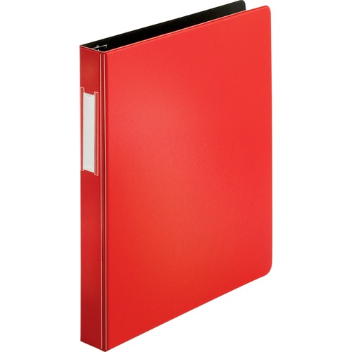 Business Source Slanted D-ring Binders - 1" Binder Capacity - 3 x D-Ring Fastener(s) - 2 Internal Pocket(s) - Chipboard, Polypropylene - Red - PVC-free, Non-stick, Spine Label, Gap-free Ring, Non-glare, Heavy Duty, Open and Closed Triggers - 1 Each - Standard Ring Binders - BSN33108