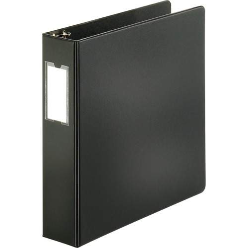 Business Source Slanted D-ring Binders - 2" Binder Capacity - 3 x D-Ring Fastener(s) - 2 Internal Pocket(s) - Chipboard, Polypropylene - Black - PVC-free, Non-stick, Spine Label, Gap-free Ring, Non-glare, Heavy Duty, Open and Closed Triggers - 1 Each = BSN33109