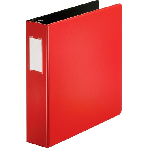 Business Source Slanted D-ring Binders - 2" Binder Capacity - 3 x D-Ring Fastener(s) - 2 Internal Pocket(s) - Chipboard, Polypropylene - Red - PVC-free, Non-stick, Spine Label, Gap-free Ring, Non-glare, Heavy Duty, Open and Closed Triggers - 1 Each = BSN33112