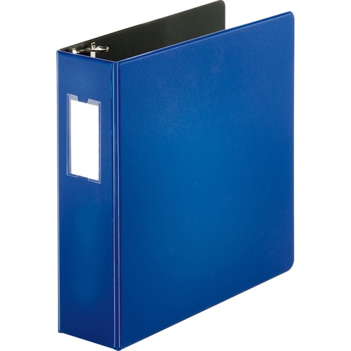 Business Source Slanted D-ring Binders - 3" Binder Capacity - 3 x D-Ring Fastener(s) - 2 Internal Pocket(s) - Chipboard, Polypropylene - Blue - PVC-free, Non-stick, Spine Label, Gap-free Ring, Non-glare, Heavy Duty, Open and Closed Triggers - 1 Each - Standard Ring Binders - BSN33115