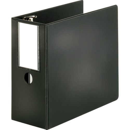 Business Source Slanted D-ring Binders - 5" Binder Capacity - Letter - 8 1/2" x 11" Sheet Size - 3 x D-Ring Fastener(s) - 2 Internal Pocket(s) - Chipboard, Polypropylene - Black - PVC-free, Non-stick, Spine Label, Gap-free Ring, Non-glare, Heavy Duty, Ope - Standard Ring Binders - BSN33121