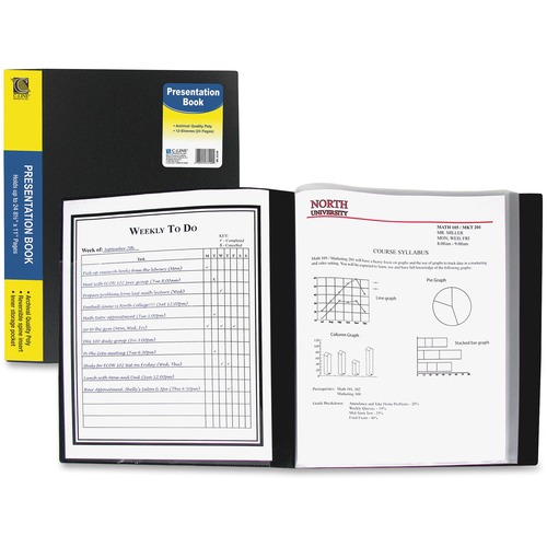 C-Line Bound Sheet Protector Presentation Books - Letter - 8 1/2" x 11" Sheet Size - 24 Sheet Capacity - 13 Inside Front, Internal Pocket(s) - Poly - Black - Acid-free, Spine Label - 1 Each