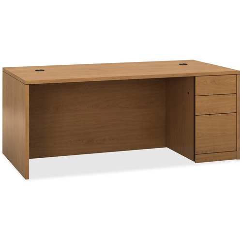 HON 10500 H105895R Pedestal Desk - 3-Drawer - 29.5" Height x 72" Width x 36" Depth x 1.1" Thickness - Total Drawer(s): 3 - Single Pedestal on Right Side - Finish: Harvest, Laminate - Scratch Resistant, Security Lock, Spill Resistant, Stain Resistant, Abra