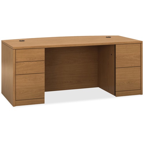 HON 10500 H105899 Pedestal Desk - 5-Drawer - 72" x 36" x 1.1" x 29.5" - 5 Drawer(s) - Double Pedestal - Finish: Harvest, Laminate - Cord Management, Ball-bearing Suspension, Scratch Resistant, Abrasion Resistant, Security Lock, Grommet, Stain Resistant, S
