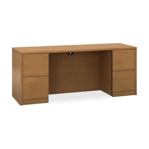 HON 10500 H105900 Kneespace Credenza - 2-Drawer - 29.5" Height x 72" Width x 24" Depth x 1.1" Thickness - Total Drawer(s): 2 - Finish: Harvest, Laminate - Modesty Panel, Ball-bearing Suspension, Cord Management, Grommet, Scratch Resistant, Abrasion Resist