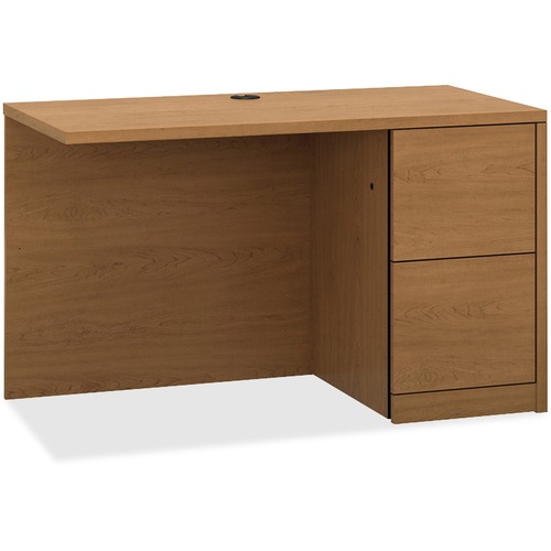 HON 10500 H105905R Return - 2-Drawer - 29.5" Height x 48" Width x 24" Depth x 1.1" Thickness - Total Drawer(s): 2 - Single Pedestal on Right Side - Finish: Harvest, Laminate - Modesty Panel, Ball-bearing Suspension, Grommet, Scratch Resistant, Abrasion Re