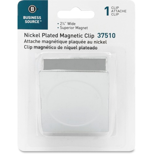 Business Source Nickel Plated Magnetic Clips - 2.25" (57.15 mm) Length - 1Each - Chrome - Metal, Nickel Plated