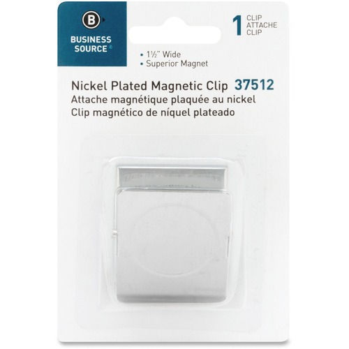 Business Source Nickel Plated Magnetic Clips - 1.5" Length - 1Each - Chrome - Metal