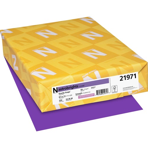 Astrobrights Color Cover Stock - Grape - Letter - 8 1/2" x 11" - 65 lb Basis Weight - Acid-free, Lignin-free - Gravity Grape (Purple) - 250 / Pack