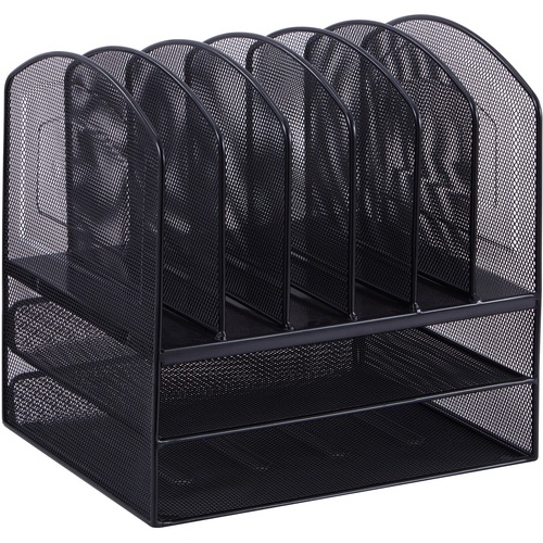 Lorell Mesh Desk Organizer - 8 Compartment(s) - Sturdy - Powder Coated - Black - Steel - 1 Each