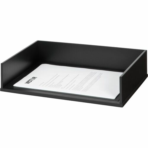 Victor Wood Stacking Letter Tray - Desktop - Stackable, Durable, Rubber Feet, Sturdy - Black - Wood, Faux Leather - 1 Each - Letter Trays - VCT11545