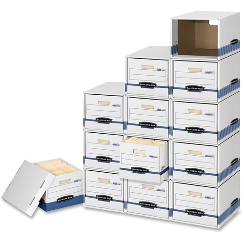 Bankers Box File/Cube File Storage Box Shell - Internal Dimensions: 13" Width x 16.50" Depth x 10.50" Height - External Dimensions: 13.9" Width x 16.9" Depth x 11.4" Height - Media Size Supported: Legal, Letter - Stackable - White, Blue - For File - Recyc