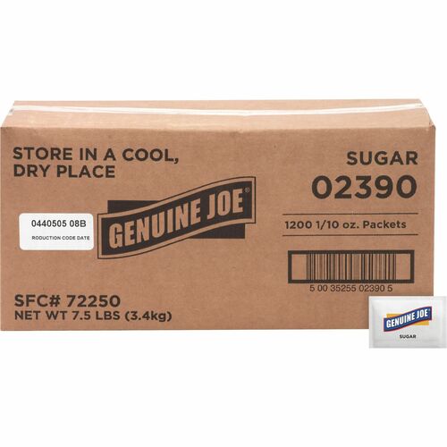 Genuine Joe Sugar Packets - Packet - 0.099 oz (2.8 g) - 1200/Box