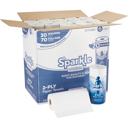 Sparkle Professional Series® Paper Towel Rolls by GP Pro - 2 Ply - 8.80" x 11" - 70 Sheets/Roll - White - Paper - 30 / Carton