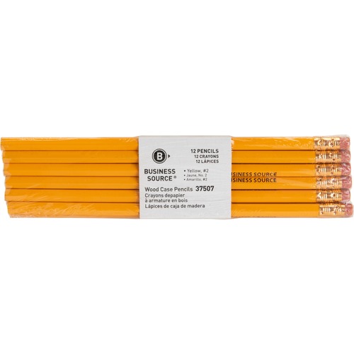 Business Source Woodcase No. 2 Pencils - #2 Lead - Yellow Wood Barrel - 12 / Dozen - Wood Pencils - BSN37507
