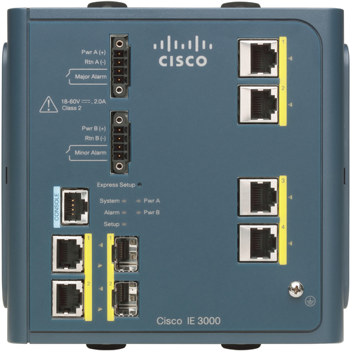Cisco IE-3000-4TC Ethernet Switch - 4 Ports - Manageable - Gigabit Ethernet, Fast Ethernet - 10/100/1000Base-T, 10/100Base-TX - Refurbished - 2 Layer Supported - 2 SFP Slots - Rack-mountable, Wall Mountable, Rail-mountable - 1 Year Limited Warranty