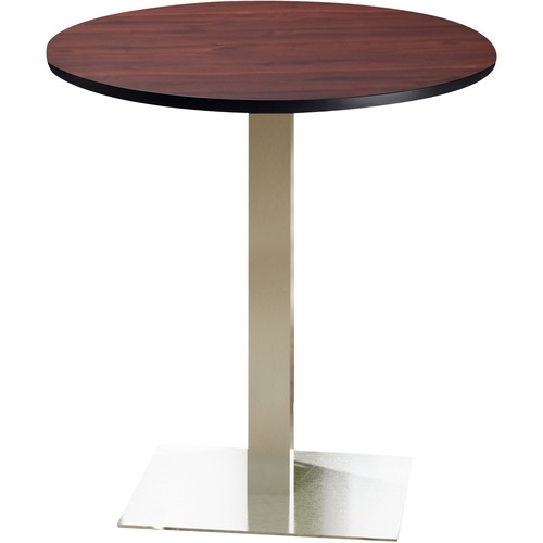 Mayline Bistro CA36RHS Bar Height Table - Laminated Round, Regal Mahogany Top - Brushed Square Base x 36" Table Top Diameter - 42" Height - Assembly Required