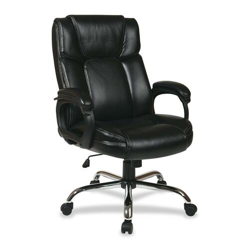 Office Star WorkSmart Big Man's Executive Chair - Black Leather Seat - Black Leather Back - 5-star Base - 1 Each
